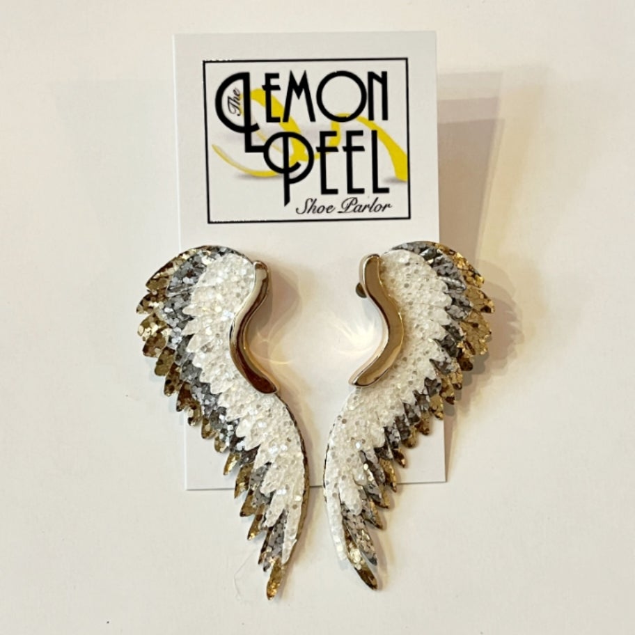 Earrings Golden Stella Cream And Gold Wings